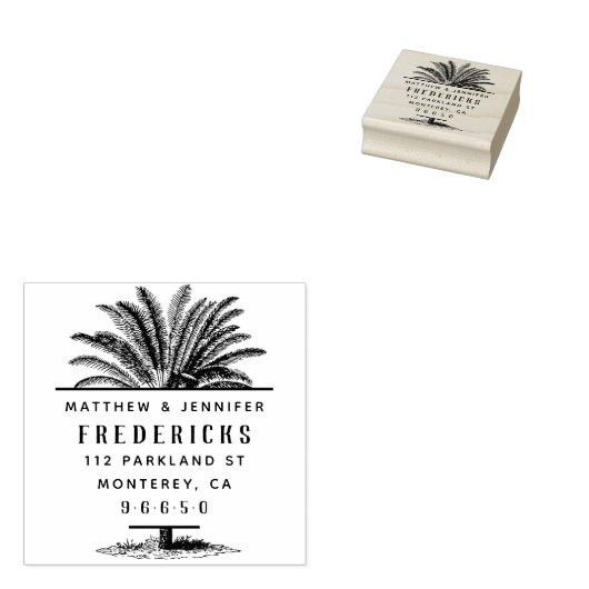 Handgetekend Tropisch Palm Wedding Return Address Rubberstempel (Gestempeld)