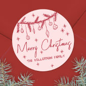 Handgetekend Vrolijk Kerstfeest Ronde Sticker
