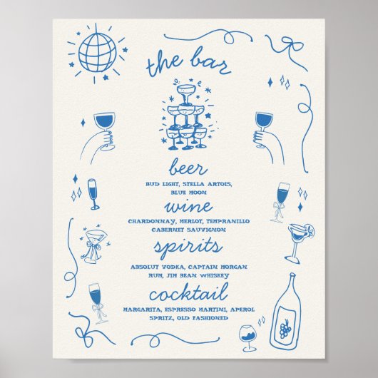 Handgetekend Whimsical Bar Drank Menu Bruiloft Bor Poster (Voorkant)