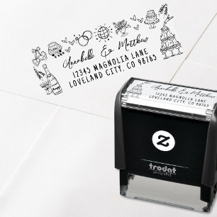 Handgetekend Whimsical Retouradres voor Huwelijksc Zelfinktende Stempel