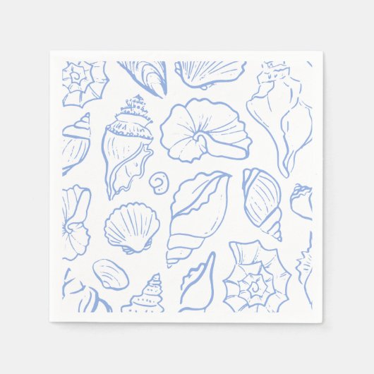 Handgetekend Zachte Blauwe Schelpen Allover Patroo Servet (Voorkant)