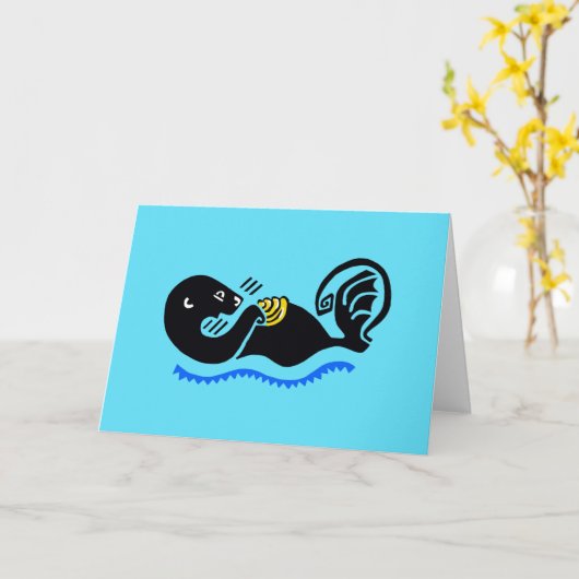 Handgetekend - Zee OTTER - Behoud - Natuur - Kaart (Gele Bloem)