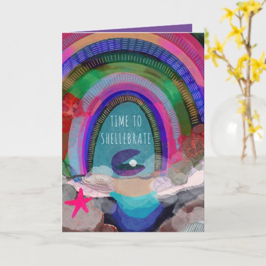 Handgetekend Zee Shell helder kleurrijk gedenkel Kaart (Gele Bloem)