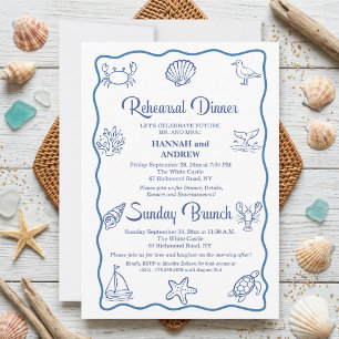 Handgetekend Zeedieren Rehearsal Dinner Zondag Bru Kaart