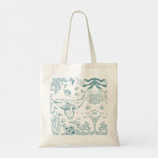 Handgetekend zeeleven tote bag (Achterkant)