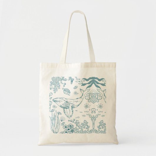 Handgetekend zeeleven tote bag (Voorkant)