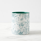 Handgetekend zeeleven tweekleurige koffiemok (Center)