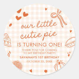 Handgetekende 'A Little Cutie Pie' 1e verjaardag h Ronde Sticker
