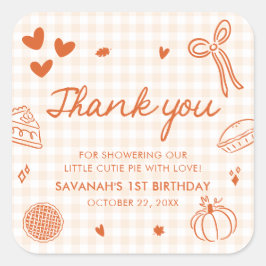 Handgetekende 'A Little Cutie Pie' 1e verjaardag h Vierkante Sticker