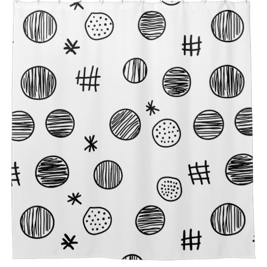 Handgetekende abstracte Doodle - Zwart en Wit (3) Douchegordijn (Voorkant)