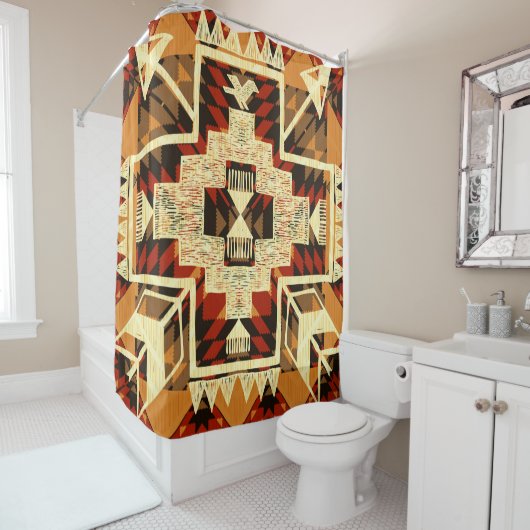 Handgetekende, abstracte illustratie van Native Am Douchegordijn (In situ)