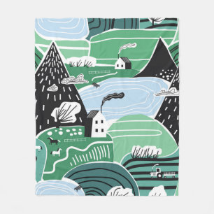 Handgetekende abstracte scandinavische afbeelding fleece deken