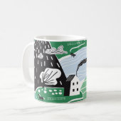 Handgetekende abstracte scandinavische afbeelding koffiemok (Voorkant links)