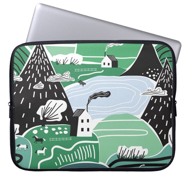 Handgetekende abstracte scandinavische afbeelding laptop sleeve (Voorkant)