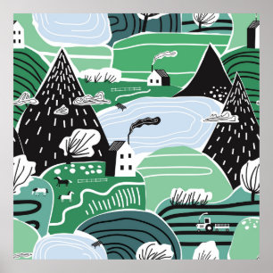 Handgetekende abstracte scandinavische afbeelding poster