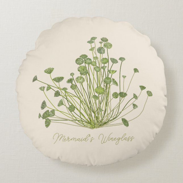 Handgetekende Acetabularia zeewier Rond Kussen (Voorkant)