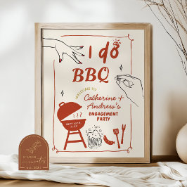Handgetekende achtertuin I do BBQ trouwerijfeest Poster