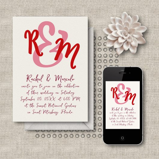 Handgetekende Ampersand Initialen bruiloft Kaart