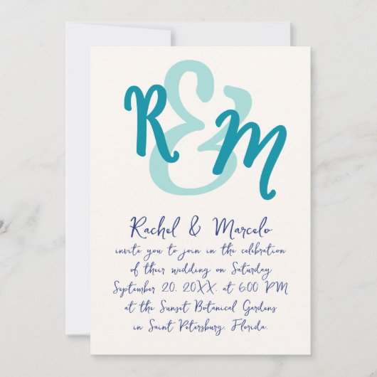 Handgetekende Ampersand Initialen bruiloft Kaart (Voorkant)
