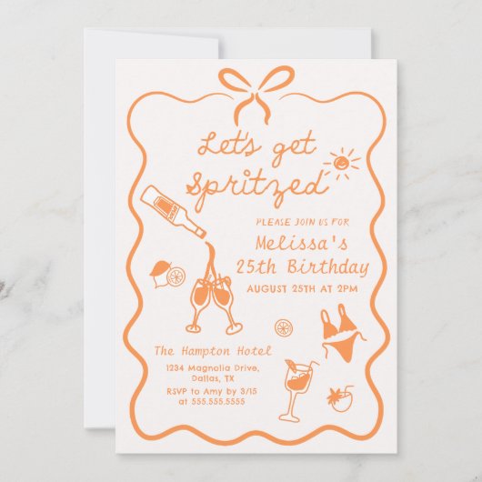 Handgetekende Aperol Spritz verjaardagsuitnodiging Kaart (Voorkant)