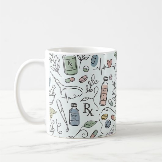 Handgetekende Apotheek Doodle Mok | Moderne Welzij (Links)
