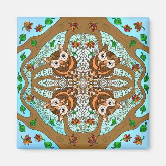 Handgetekende Art Owl Mandala Magneet (Voorkant)