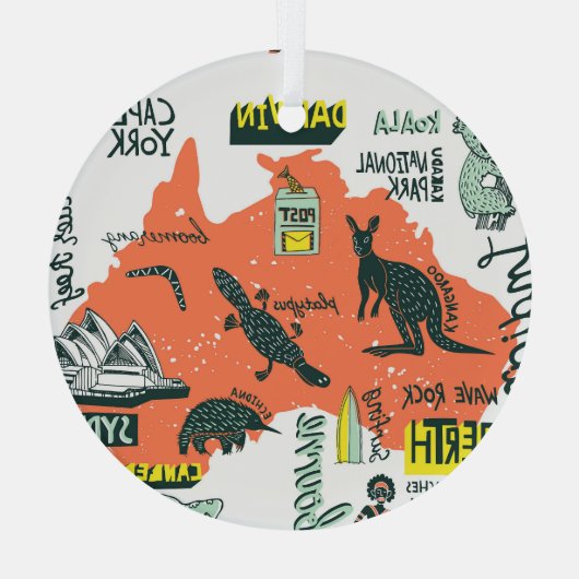 Handgetekende Australische attracties, typografie  Glas Ornament (Achterkant)