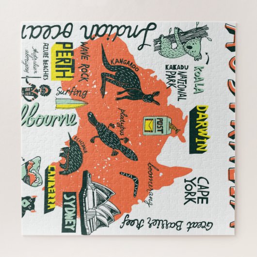 Handgetekende Australische attracties, typografie Legpuzzel (Horizontaal)