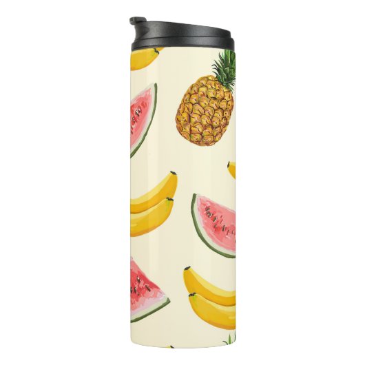 Handgetekende bananen, watermeloenen: zomerpatroon thermosbeker (Geroteerd rechts)