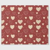 Handgetekende beige rode hart patroon illustratie cadeaupapier (Vlak)