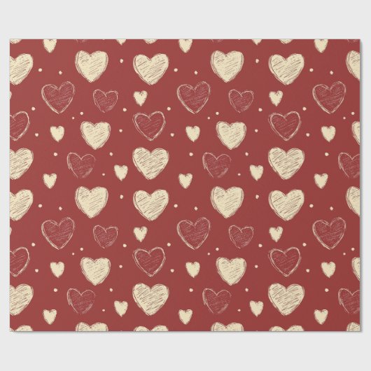 Handgetekende beige rode hart patroon illustratie cadeaupapier (Vlak)