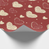 Handgetekende beige rode hart patroon illustratie cadeaupapier (Hoek)