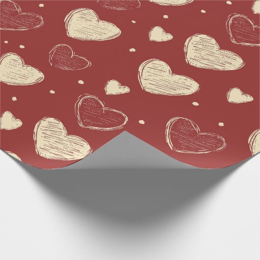Handgetekende beige rode hart patroon illustratie cadeaupapier (Hoek)