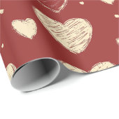 Handgetekende beige rode hart patroon illustratie cadeaupapier (Rol Hoek)