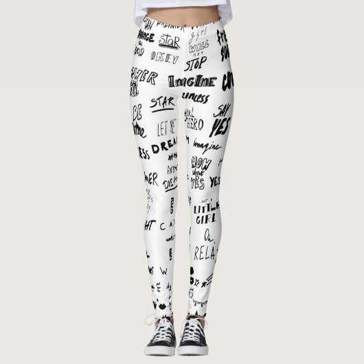 Handgetekende belettering, typografie doodle colle leggings (Voorkant)