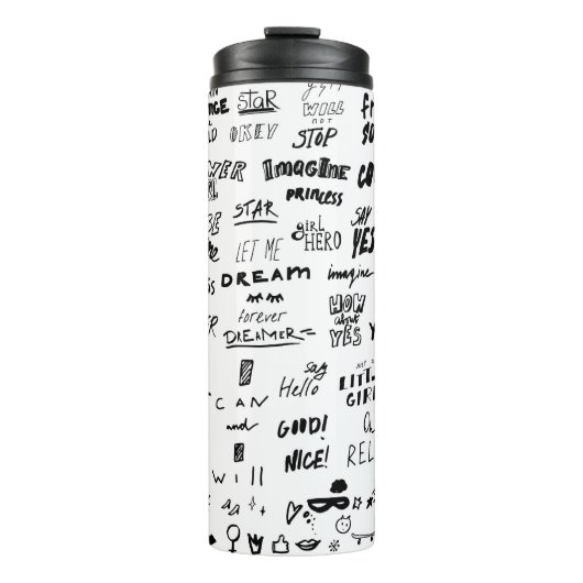 Handgetekende belettering, typografie doodle colle thermosbeker (Voorkant)