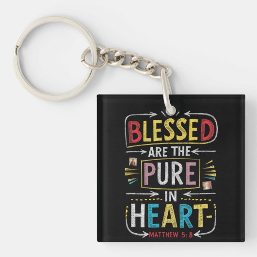 Handgetekende Bijbelvers: Gezegend Zuiver Hart Sleutelhanger (Voorkant)