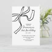 Handgetekende Black Bow Doodle Invitation Kaart (Staand voorkant)