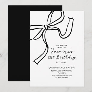 Handgetekende Black Bow Doodle Invitation Kaart