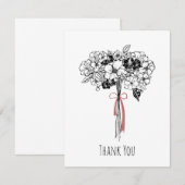 Handgetekende Black & White Floral Bouquet Dank je Bedankkaart (Voorkant / Achterkant)