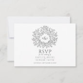 Handgetekende bladmonogram donkergrijze RSVP-bruil RSVP Kaartje (Voorkant)