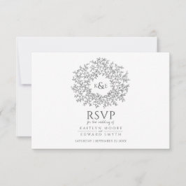 Handgetekende bladmonogram donkergrijze RSVP-bruil RSVP Kaartje