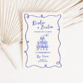 Handgetekende Blauwe Champagne Toren Bruiloft Kaart