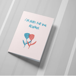 Handgetekende blauwe en roze tulpen geïnspireerd o kaart