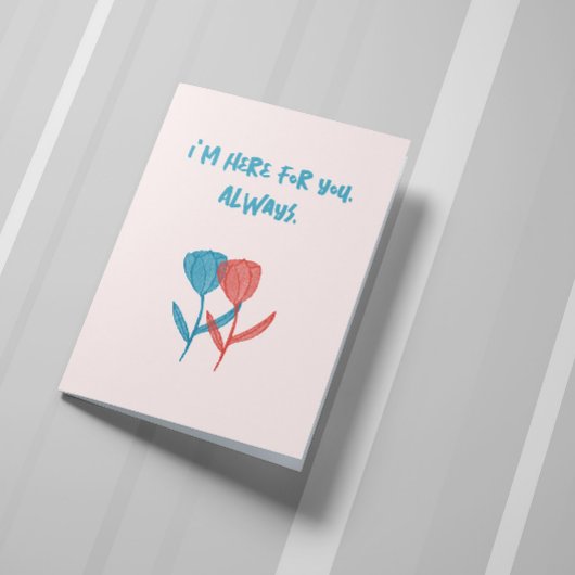 Handgetekende blauwe en roze tulpen geïnspireerd o kaart