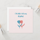 Handgetekende blauwe en roze tulpen geïnspireerd o kaart (Voorkant / Achterkant in situ)