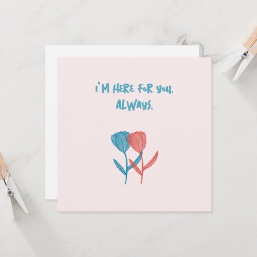 Handgetekende blauwe en roze tulpen geïnspireerd o kaart (Voorkant / Achterkant in situ)