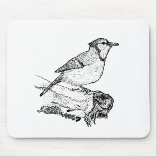 Handgetekende Blauwe Gaai Stipple Art Muismat
