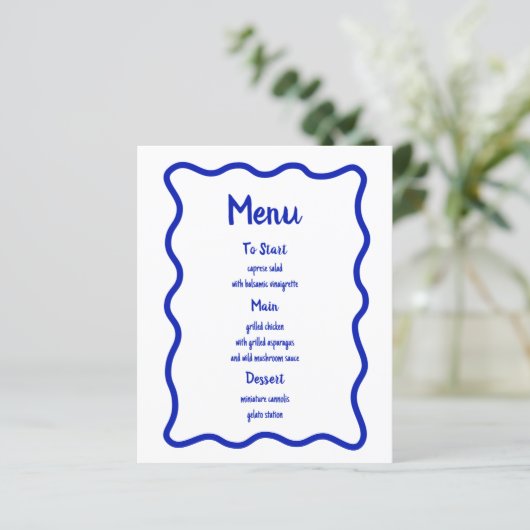 Handgetekende Blauwe golvende Rand Vrijgezellenfee (Staand voorkant)