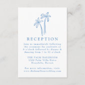 Handgetekende Blauwe Palmbomen Trouwreceptie Informatiekaartje (Voorkant)